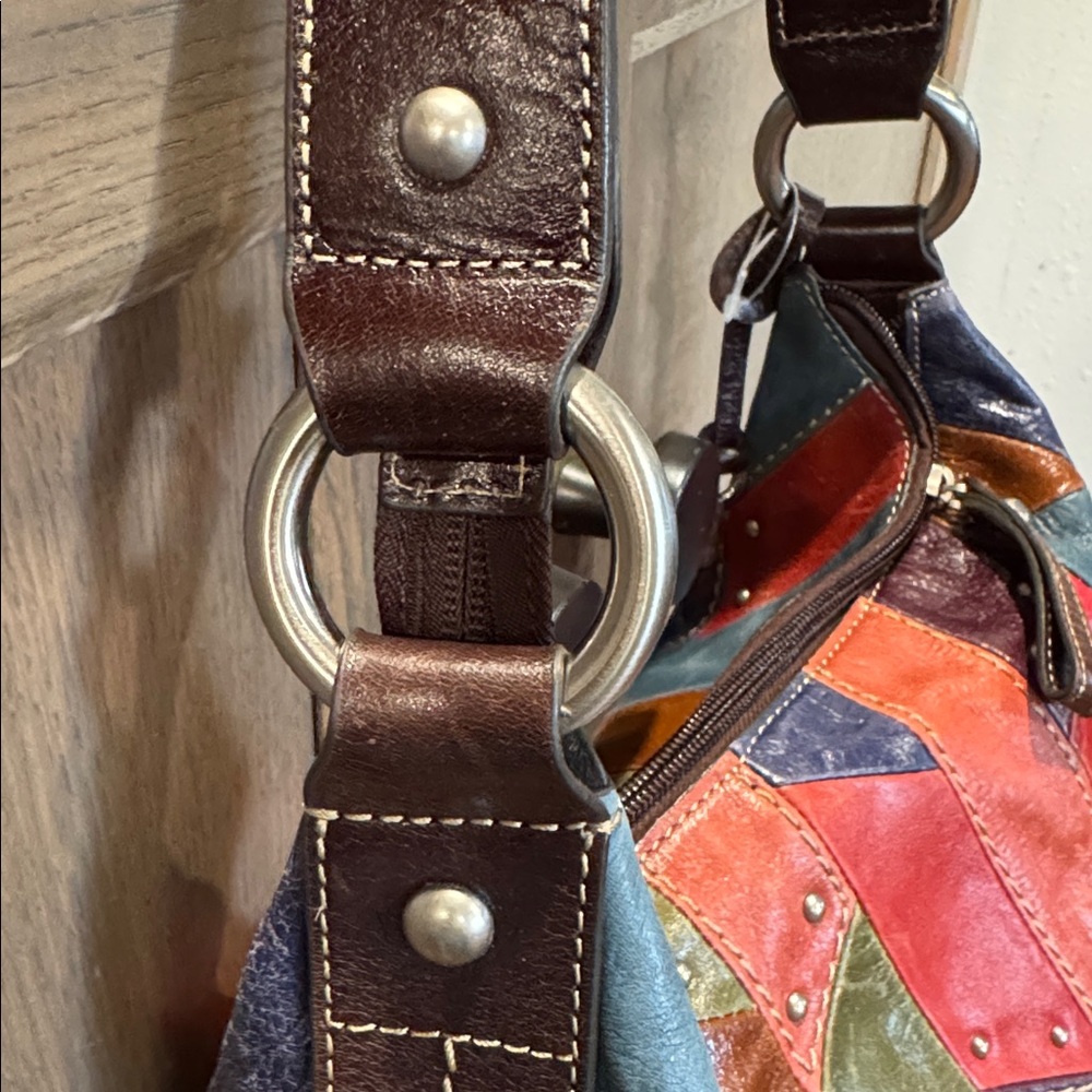 FOSSIL Boho Patchwork Studded Leather Shoulder Bag - Picture 5 of 11